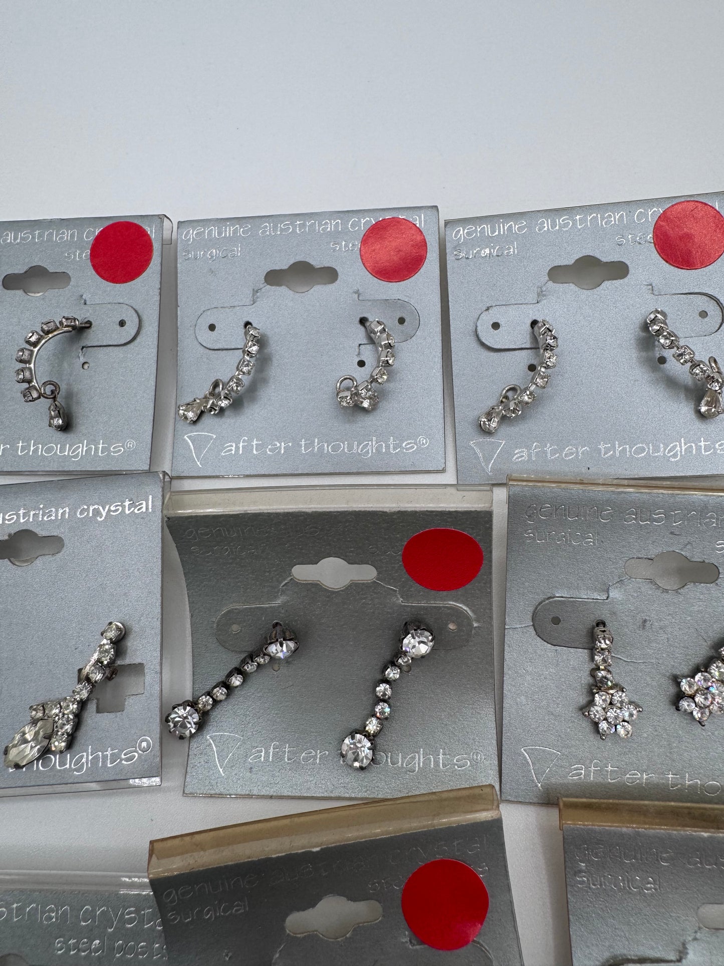 Set of 16 Pairs of Genuine Austrian Crystal Dangle Mixed Earrings Costume Jewelry Vintage After Thoughts