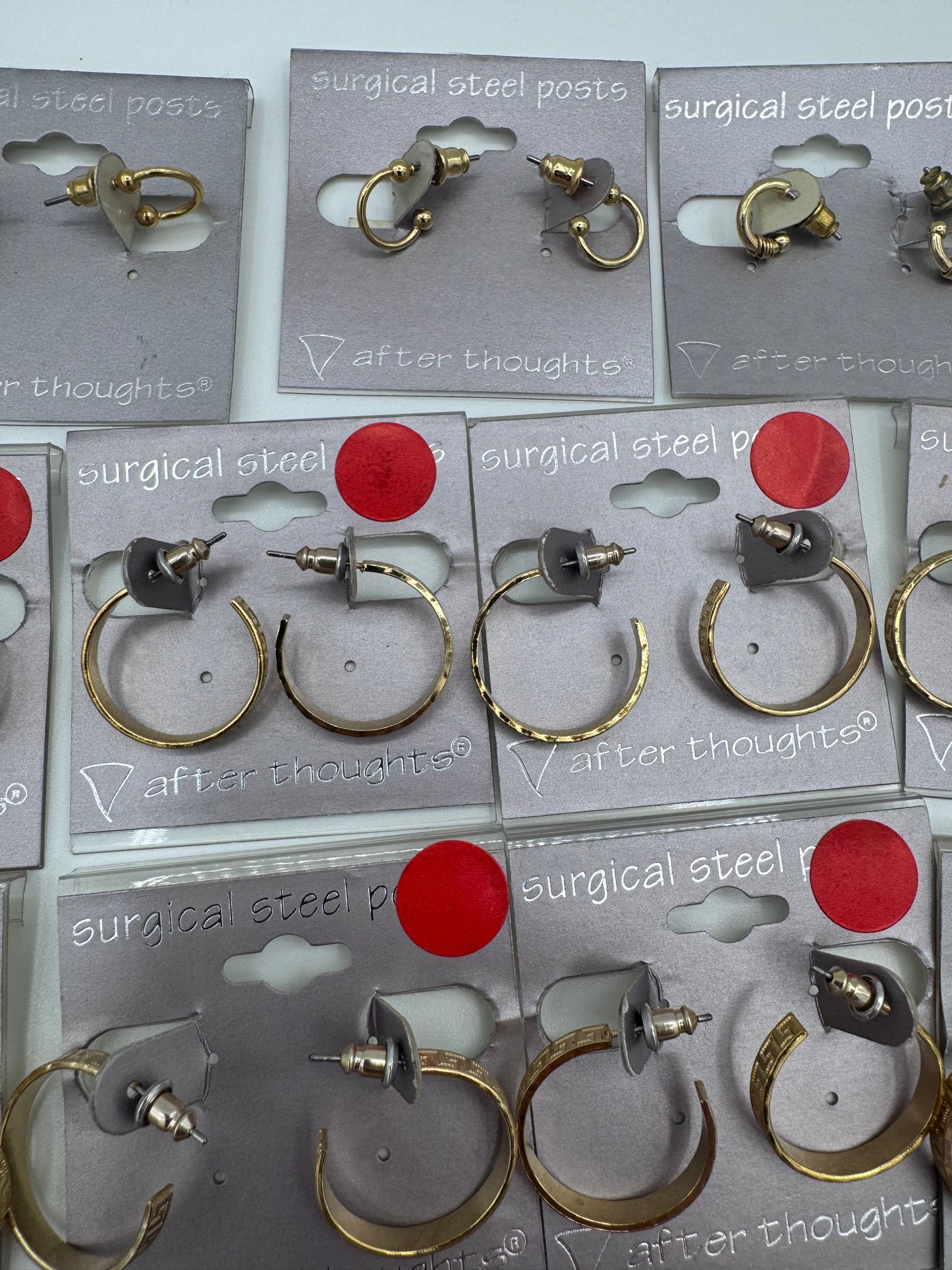 Set of 35 Mixed Gold Hoop Earrings Pairs Costume Jewelry Vintage After Thoughts