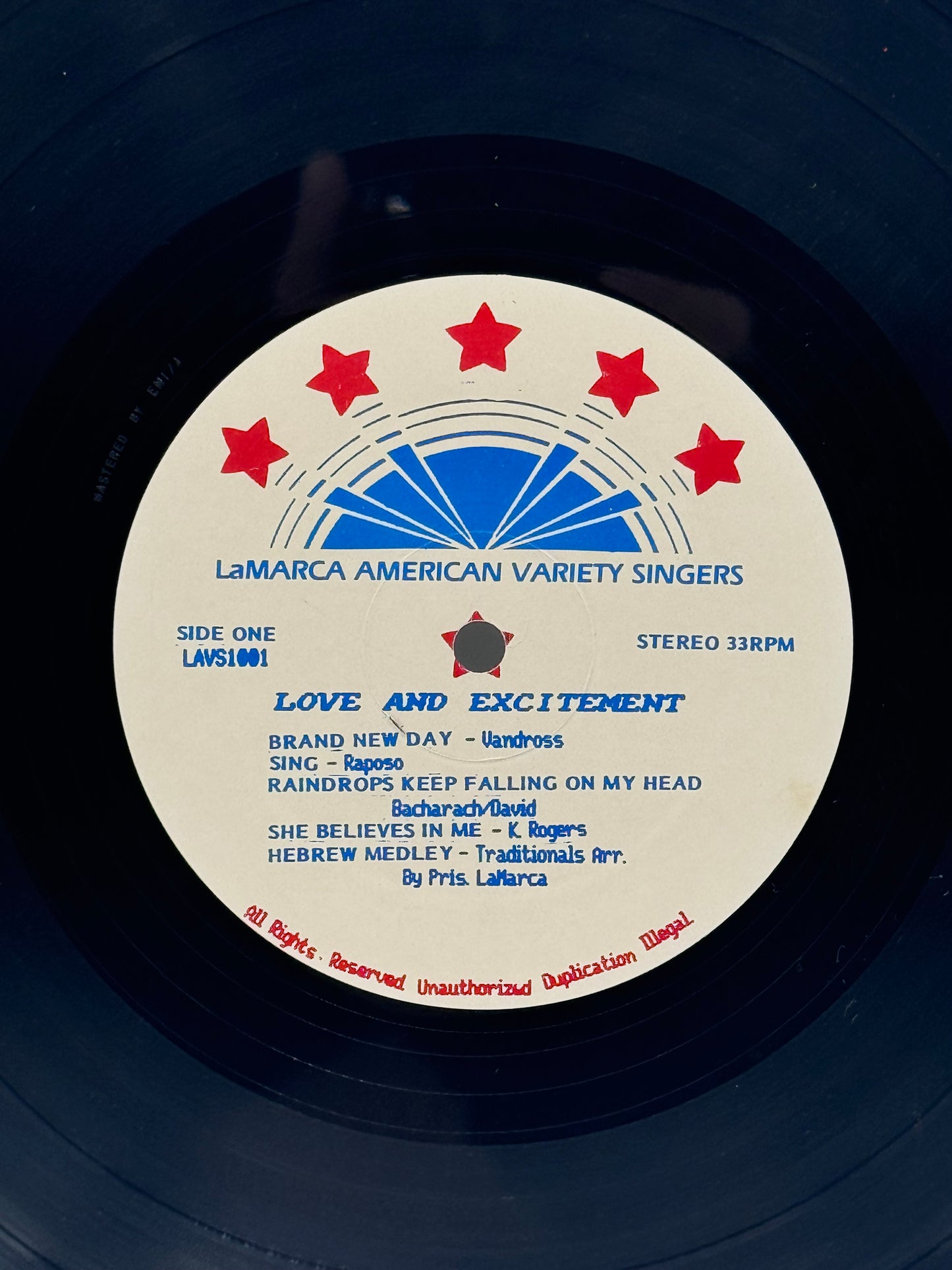 Lamarca American Variety Singers Love and Excitement 1979 Vintage Vinyl Record