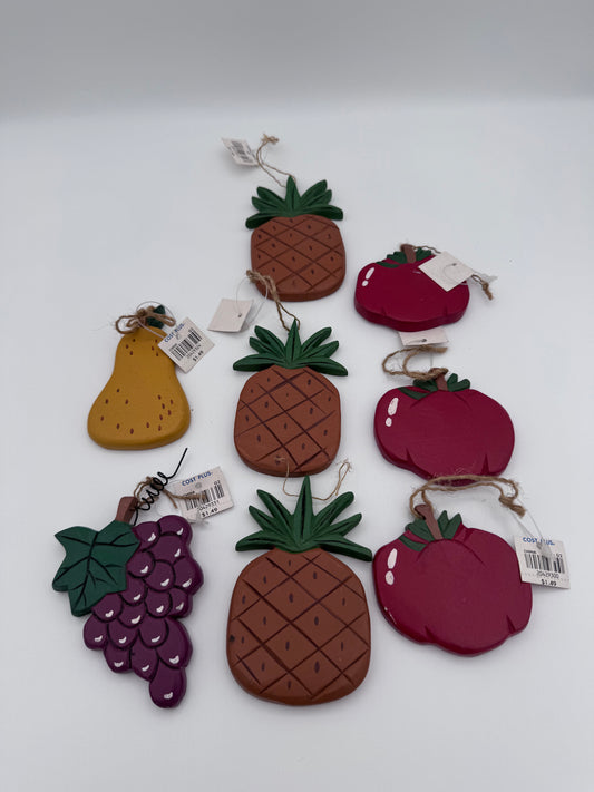 Wood Mini Fruit 8 Pieces Pineapples, Apples, Grapes, Pear Hanging Art