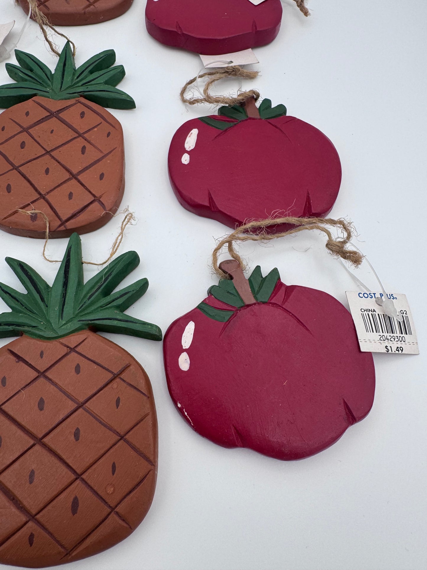 Wood Mini Fruit 8 Pieces Pineapples, Apples, Grapes, Pear Hanging Art