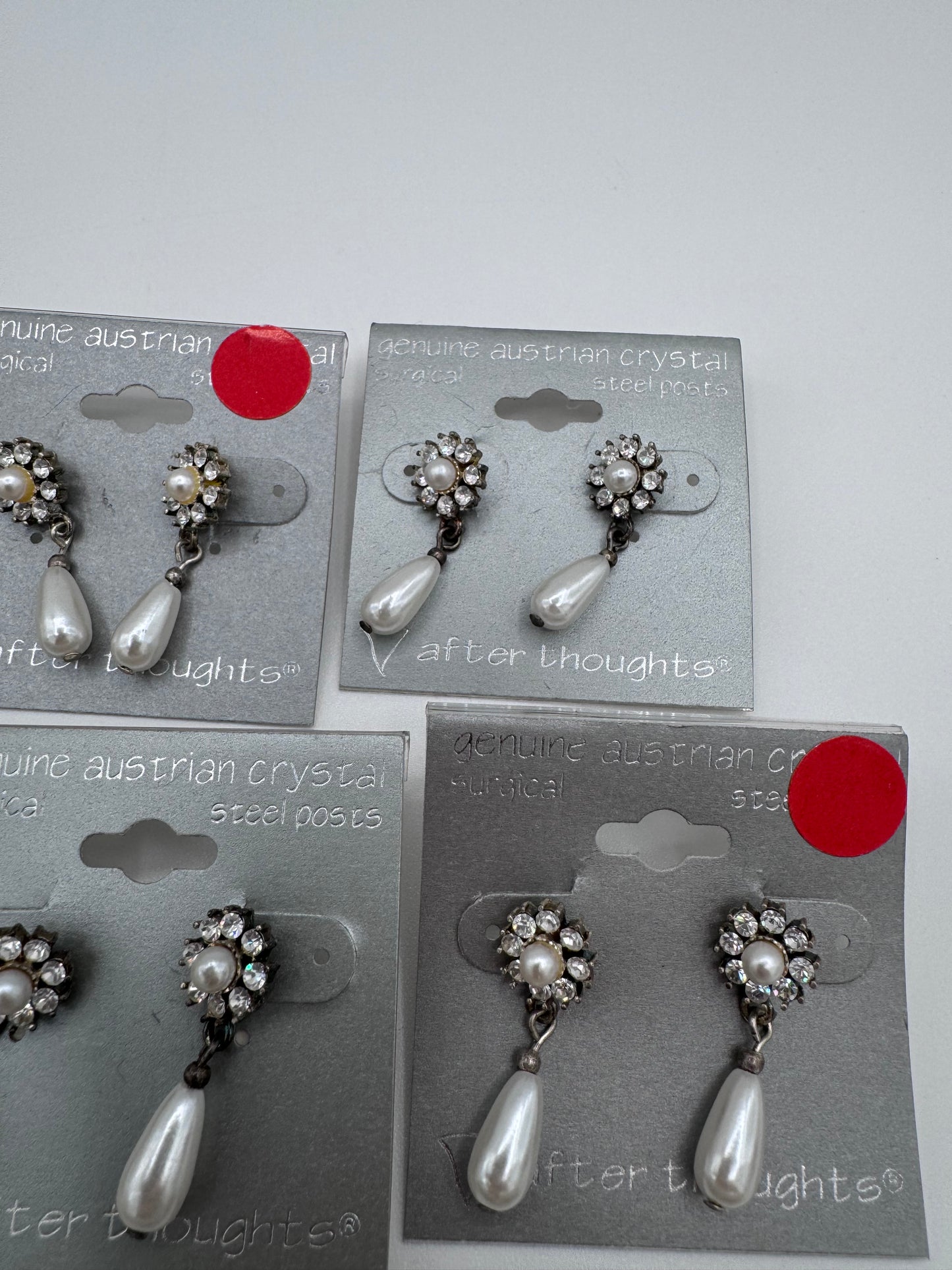 Set of 12 Pairs of Genuine Austrian Crystal Silver and Faux Pearl Dangle Earrings Costume Jewelry Vintage After Thoughts