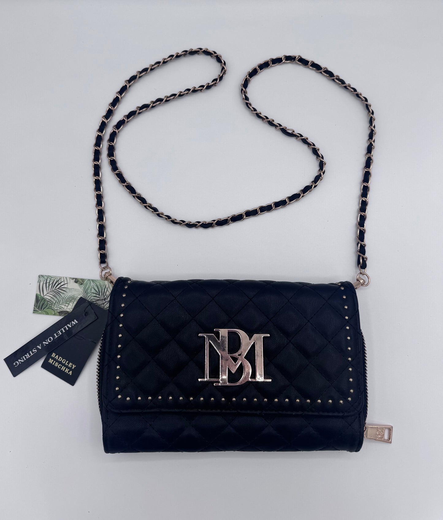Badgley Mischka Black Quilted Crossbody Wallet Bag Purse
