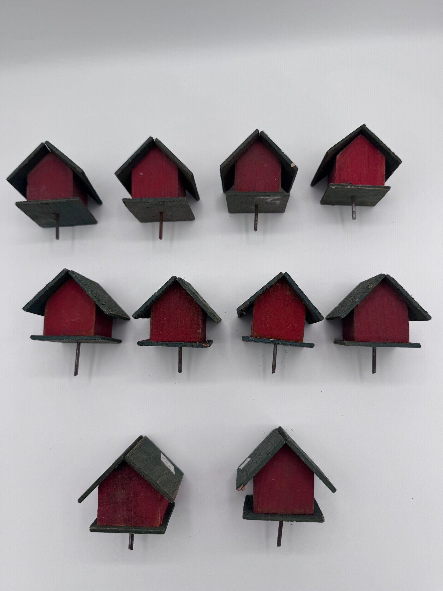 Set of 10 Small 2.5 Inch Hand-Made Vintage Birdhouses for Crafts