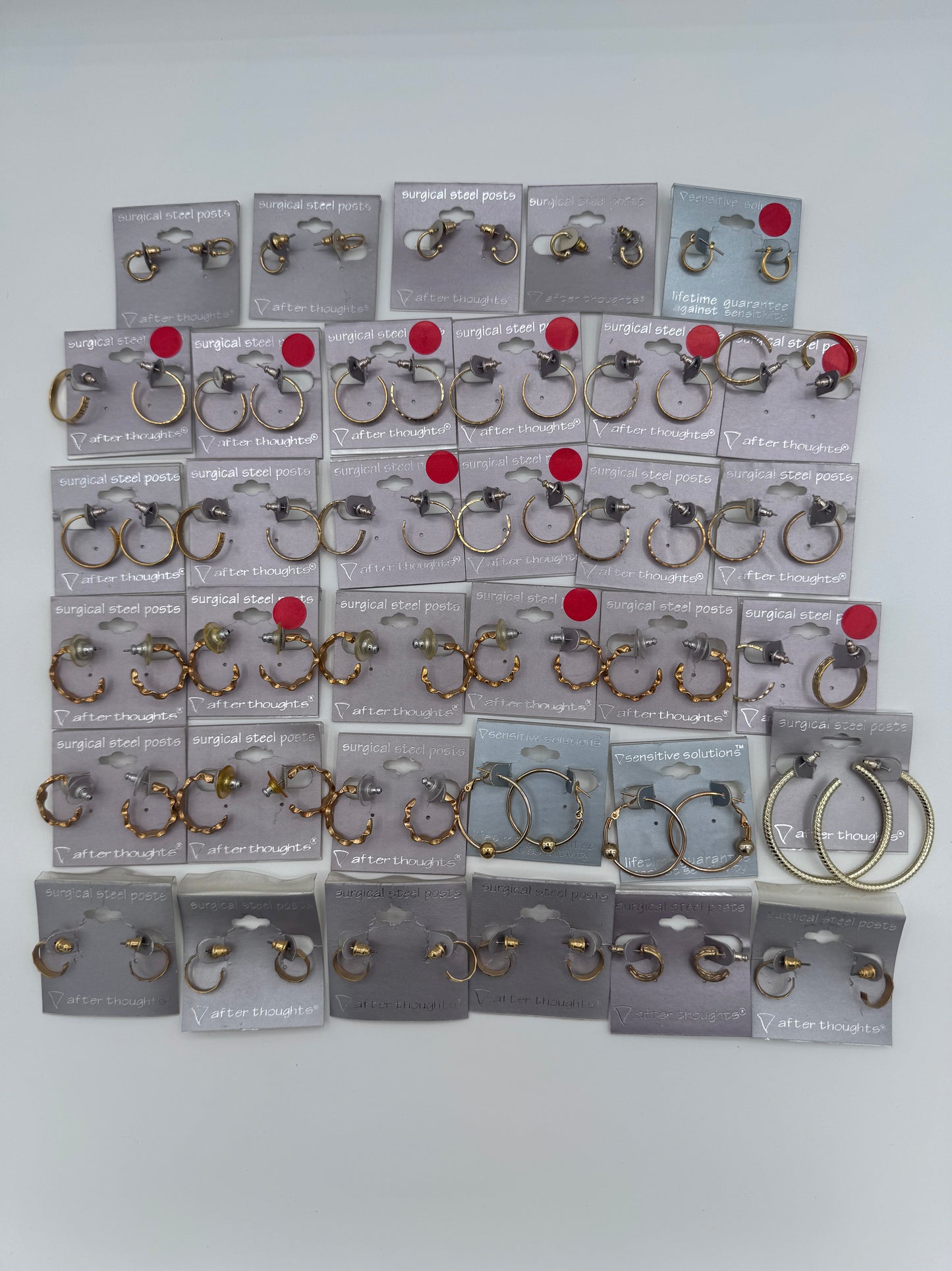 Set of 35 Mixed Gold Hoop Earrings Pairs Costume Jewelry Vintage After Thoughts