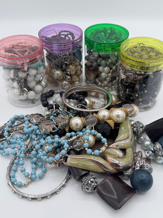 Mystery Mixed Jewelry Jar 8oz Plus MORE Vintage Bulky Items