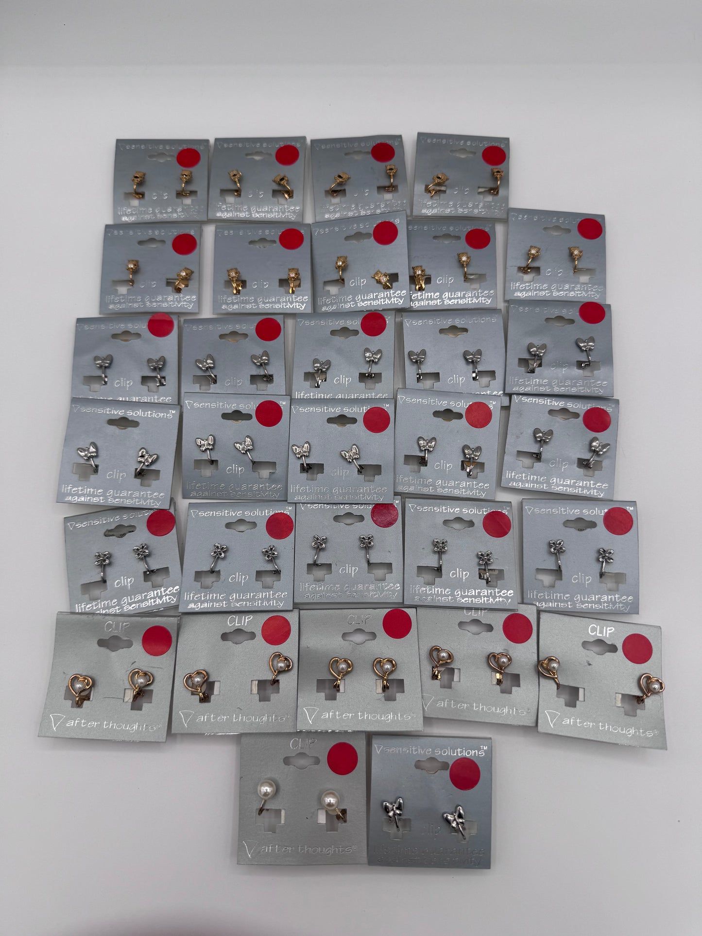 Set of 31 Pairs of Small Design Mixed Clip On Earrings Costume Jewelry Vintage After Thoughts