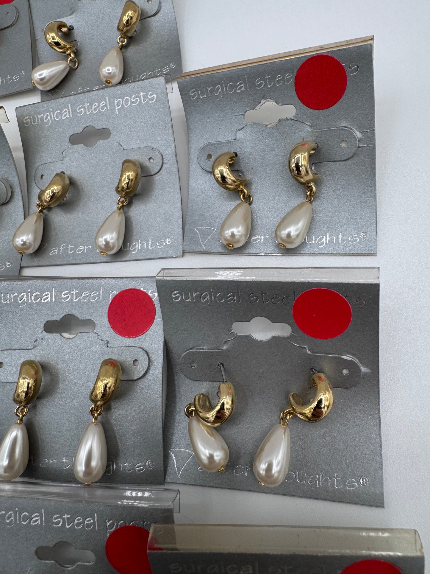 Set of 26 Pairs of Round Plastic Pearl Dangle Earrings Costume Jewelry Vintage After Thoughts