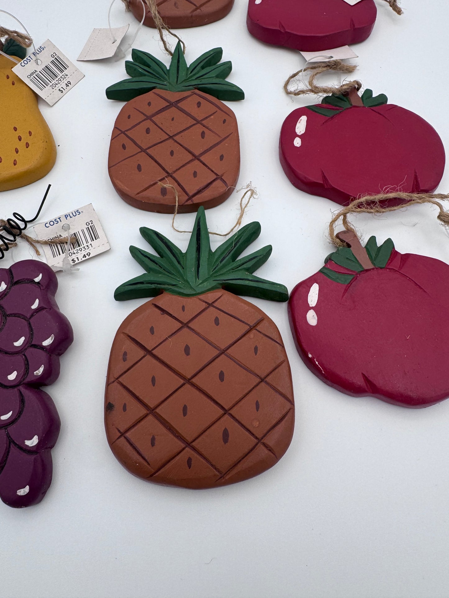 Wood Mini Fruit 8 Pieces Pineapples, Apples, Grapes, Pear Hanging Art