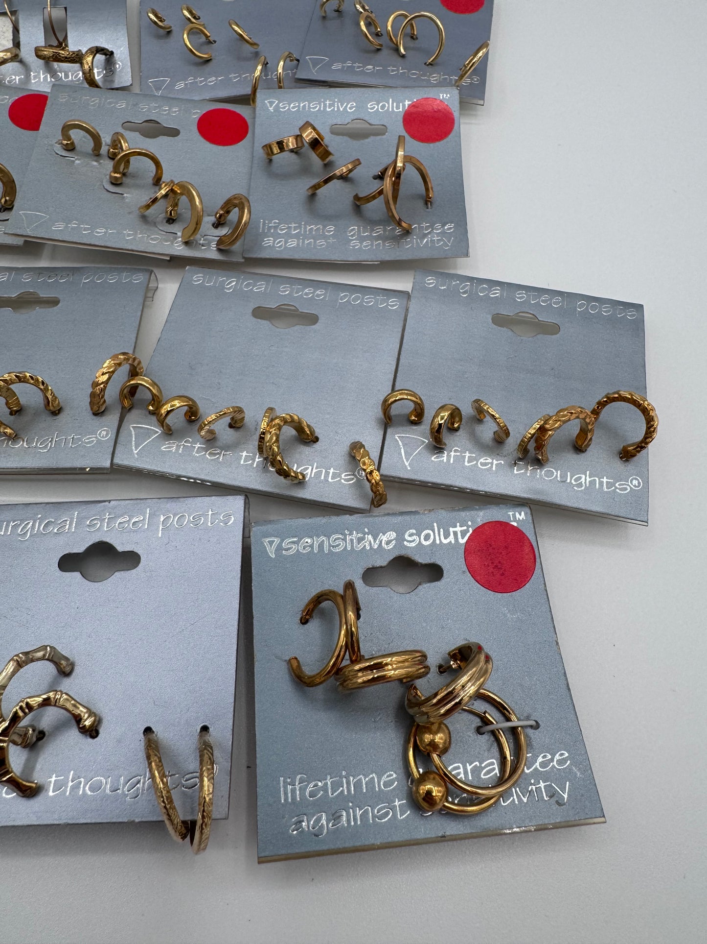 Set of 21 Small Gold Hoop Earrings Sets of 3 (63 Pairs) Costume Jewelry Vintage After Thoughts