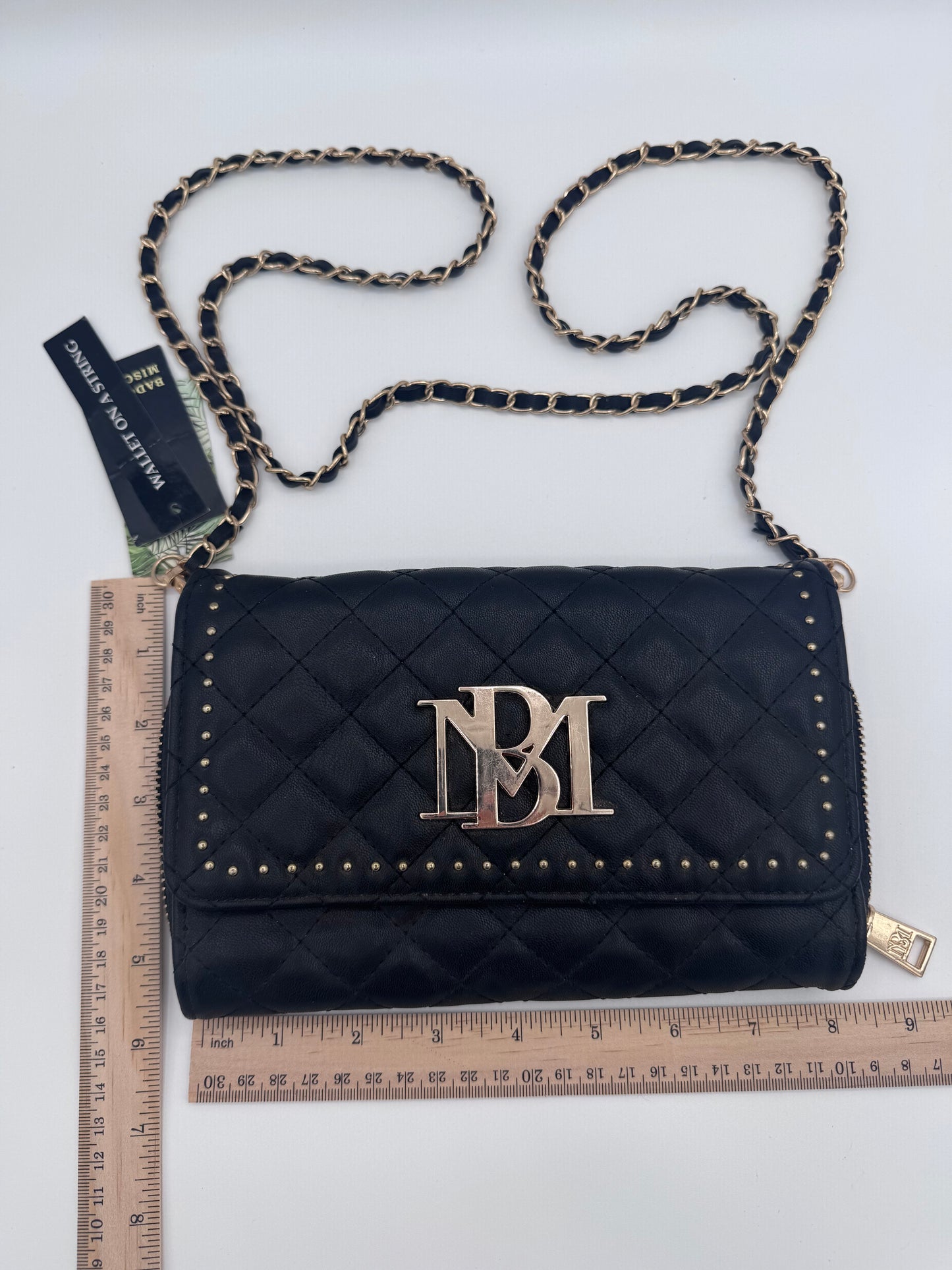 Badgley Mischka Black Quilted Crossbody Wallet Bag Purse