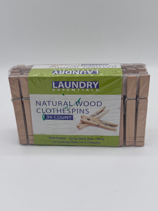 Set of 36 Clothespins Natural Wood Laundry Essentials