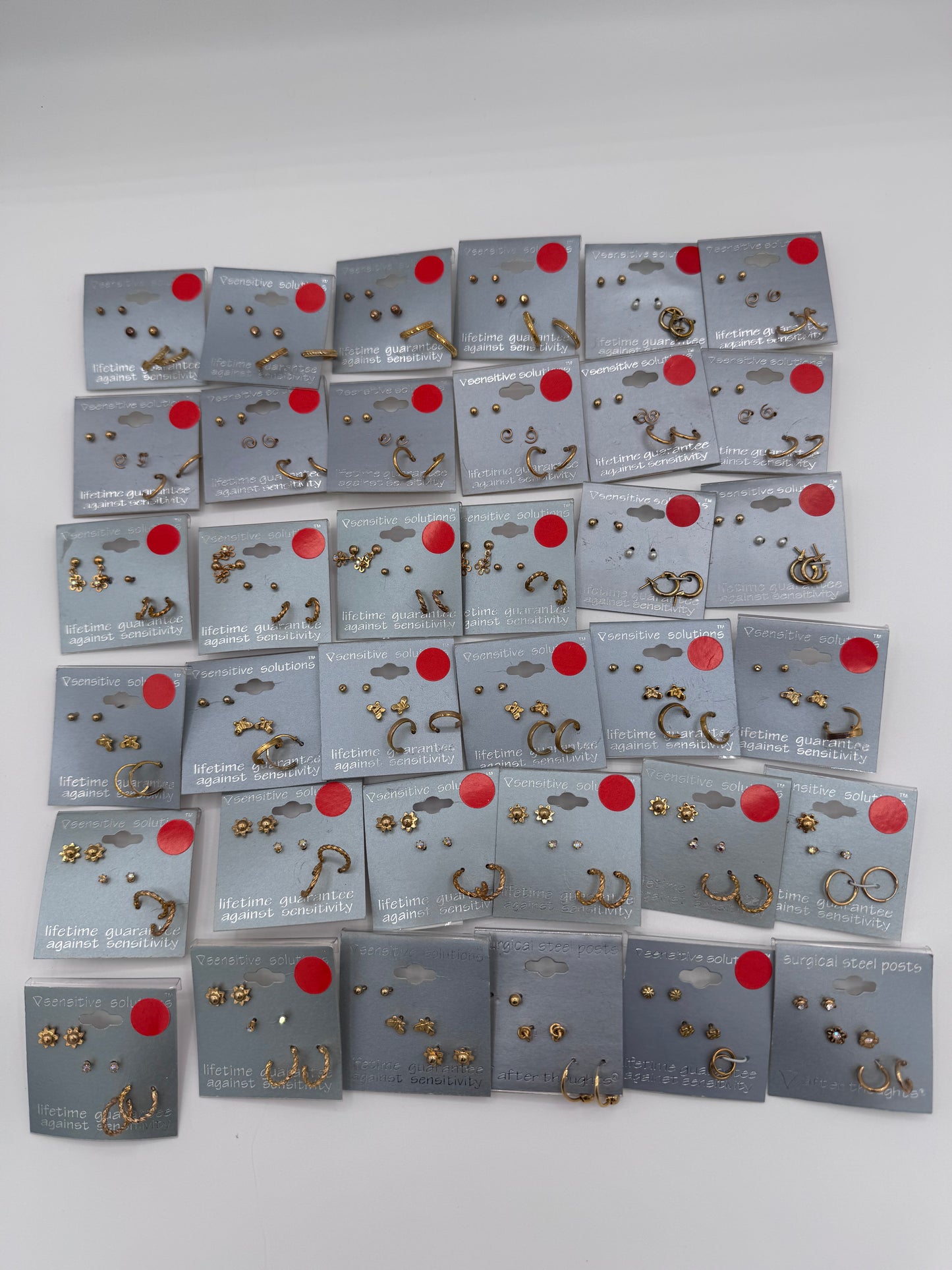 Set of 36 Small Gold Studs and Hoop Earrings Sets of 3 (108 Pairs) Costume Jewelry Vintage After Thoughts