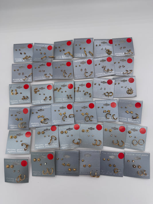 Set of 36 Small Gold Studs and Hoop Earrings Sets of 3 (108 Pairs) Costume Jewelry Vintage After Thoughts