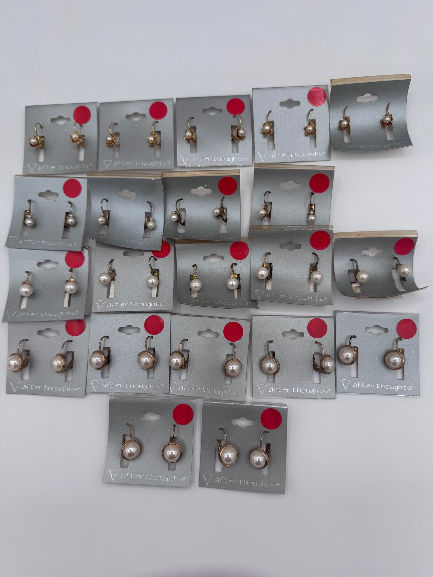 Set of 21 Pairs of Round Plastic Pearl Earrings Costume Jewelry Vintage After Thoughts