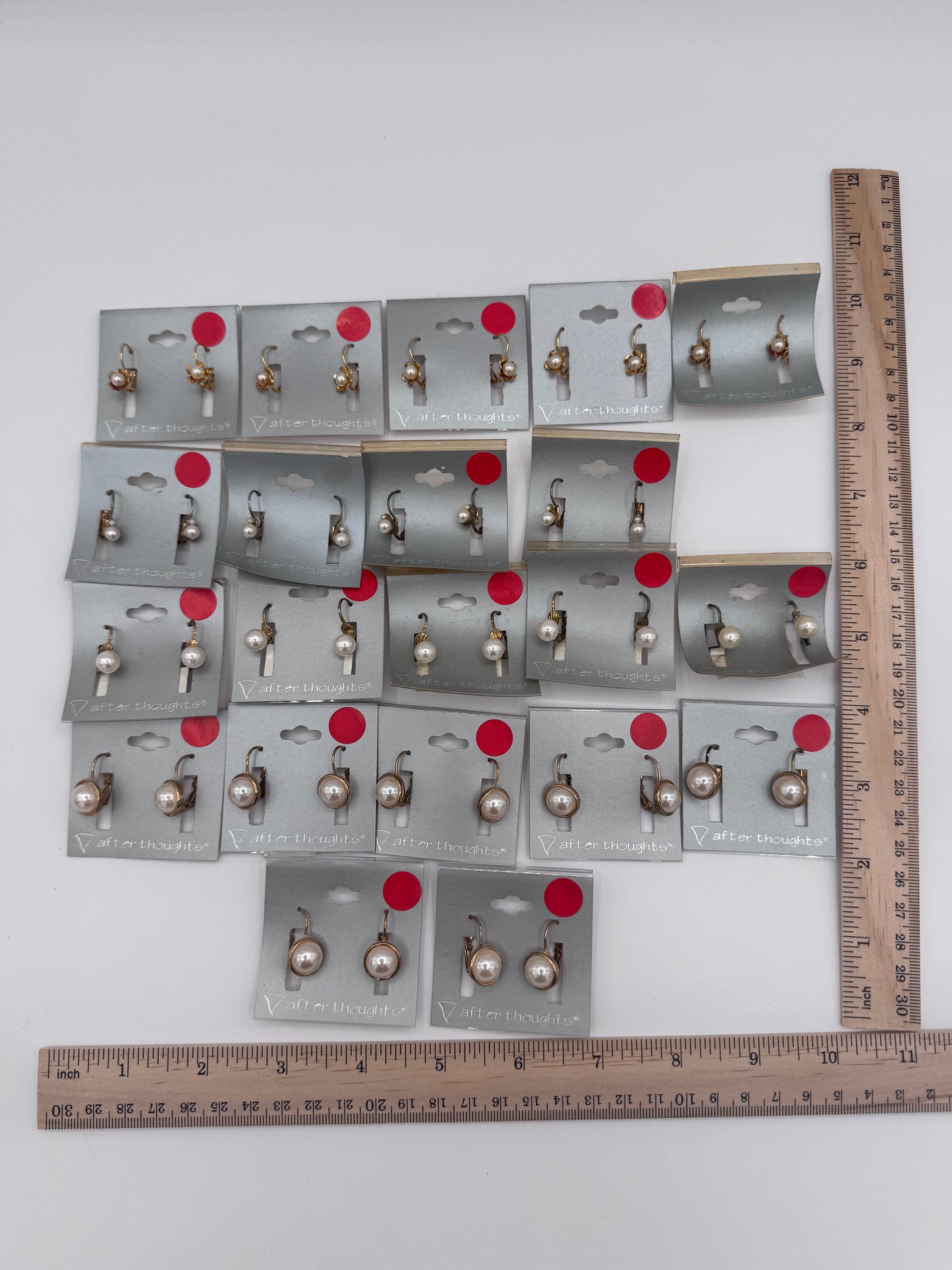 Set of 21 Pairs of Round Plastic Pearl Earrings Costume Jewelry Vintage After Thoughts