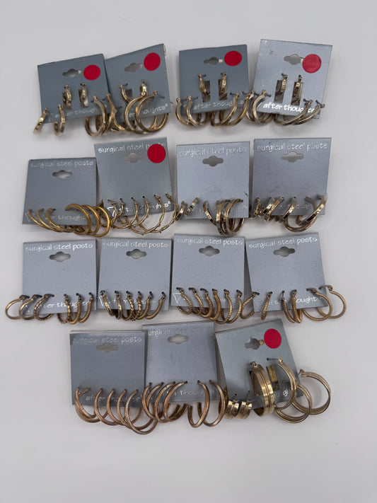 Set of 15 Large Gold Hoop Earrings Sets of 3 (45 Pairs) Costume Jewelry Vintage After Thoughts