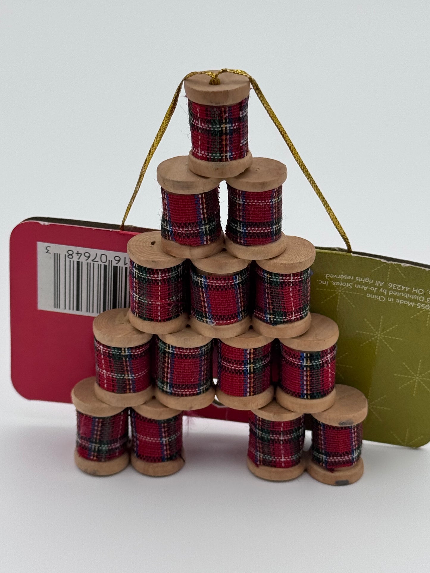 Sewing Spools Red Santa’s Workshop Christmas Vintage Ornament