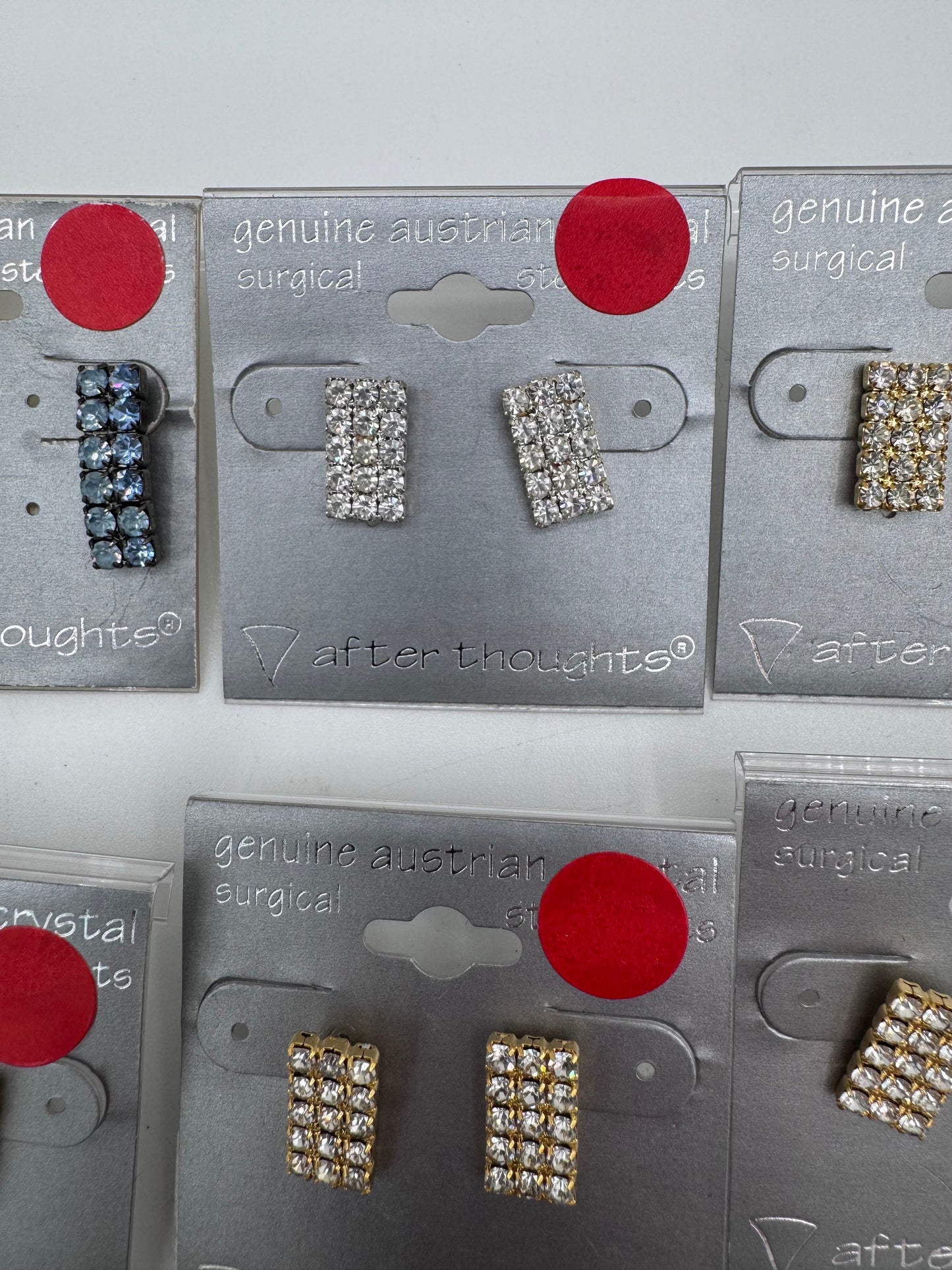 Set of 12 Pairs of Genuine Austrian Crystal Rectangle Mixed Earrings Costume Jewelry Vintage After Thoughts