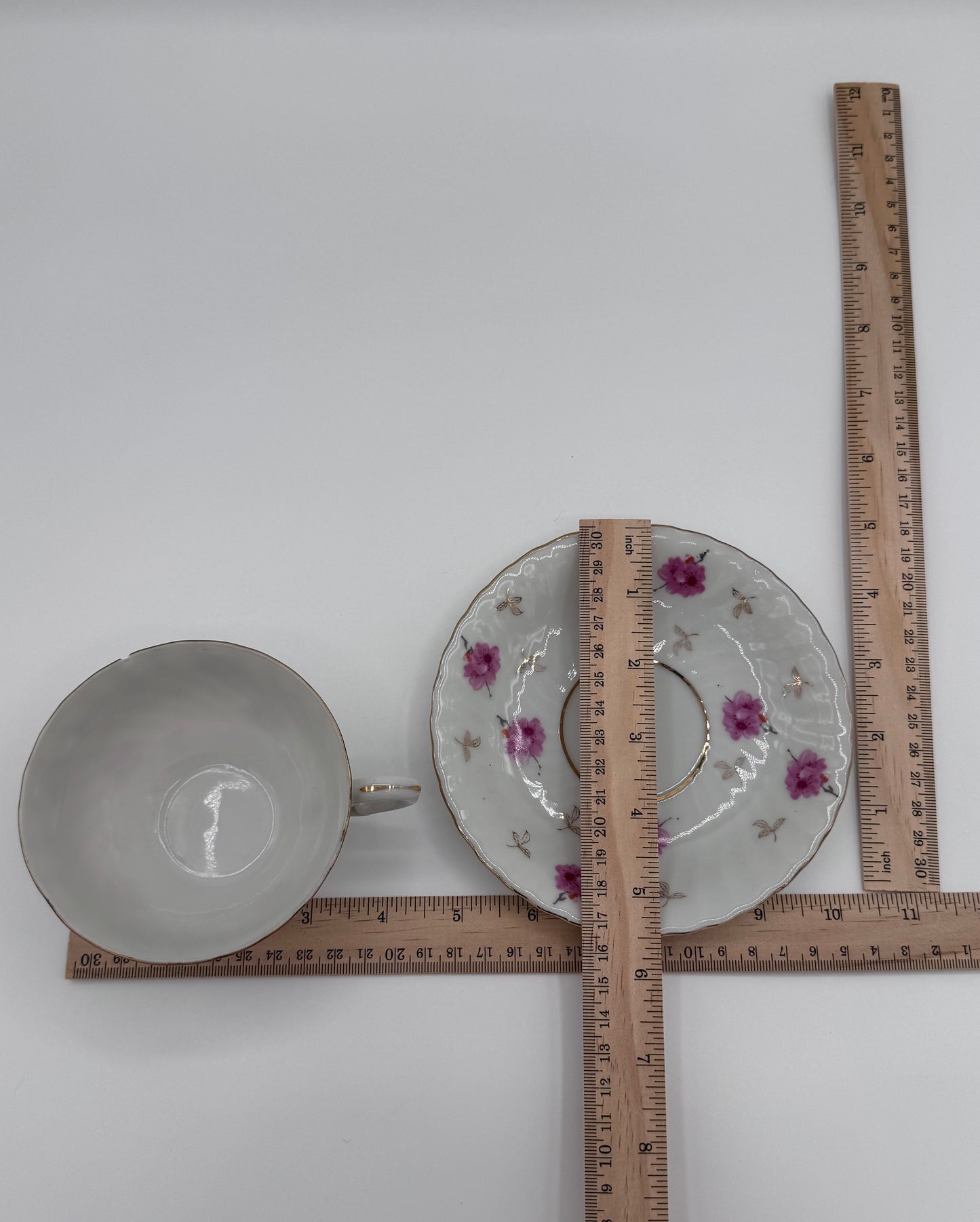 Pink and White Floral Teacup and Saucer Set