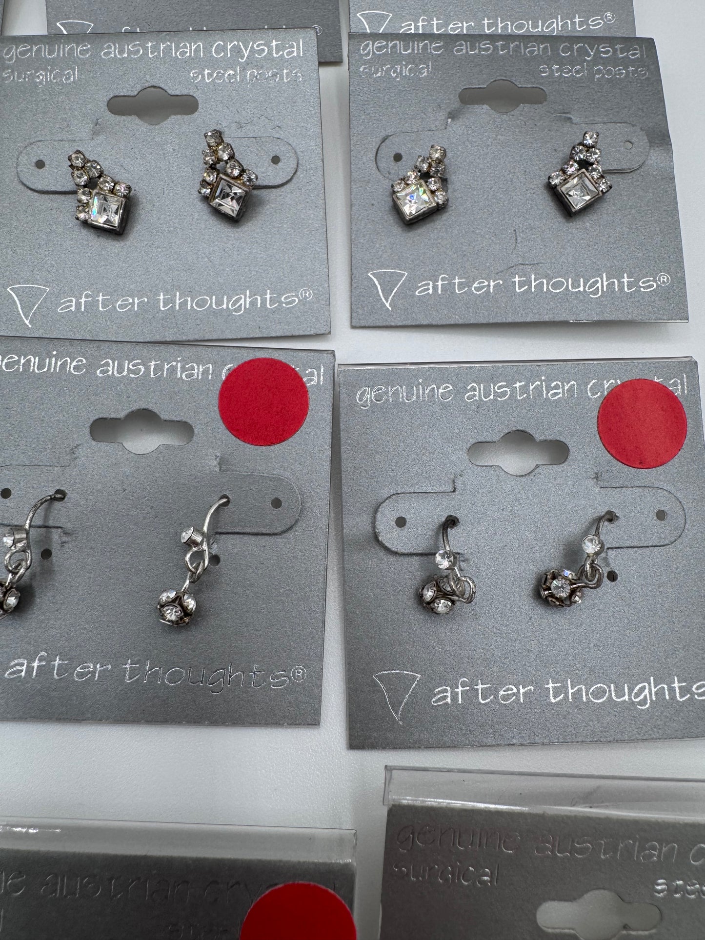 Set of 17 Pairs of Genuine Austrian Crystal Small Dangle Silver Earrings Costume Jewelry Vintage After Thoughts