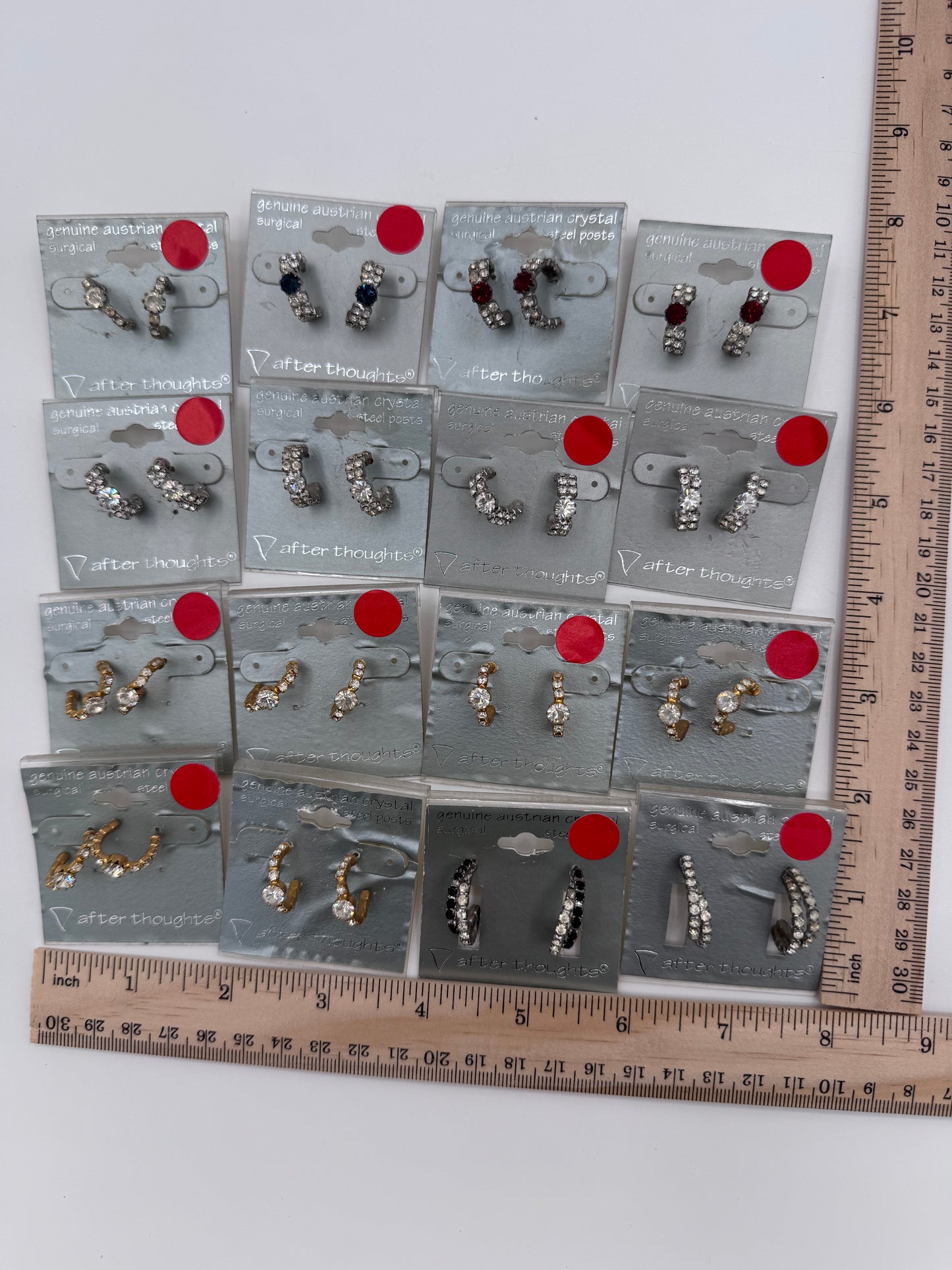 Set of 16 Pairs of Genuine Austrian Crystal Hoop Mixed Earrings Costume Jewelry Vintage After Thoughts