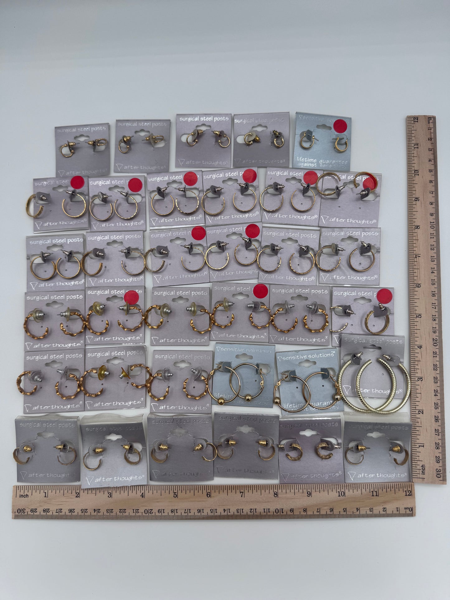 Set of 35 Mixed Gold Hoop Earrings Pairs Costume Jewelry Vintage After Thoughts