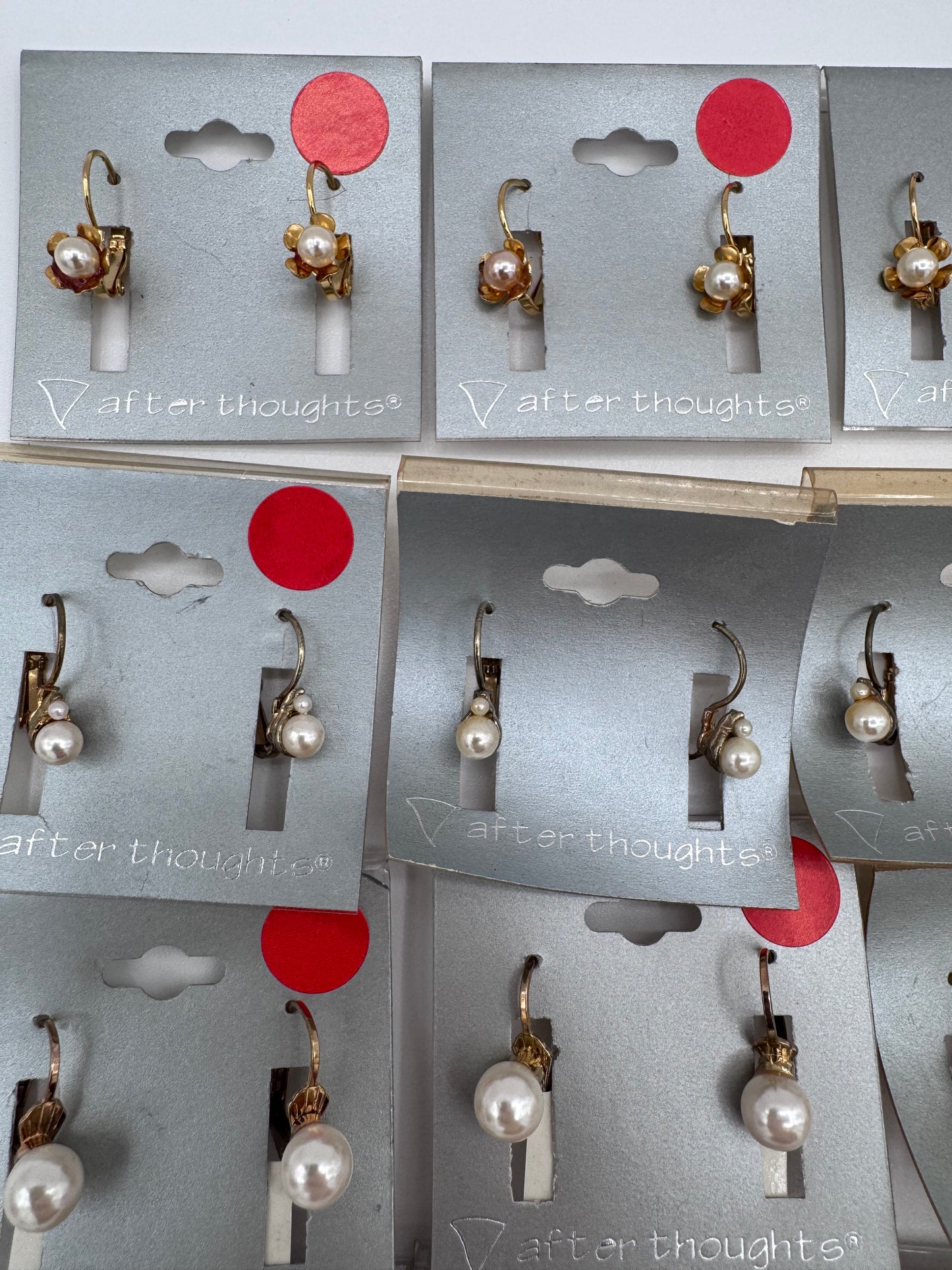 Set of 21 Pairs of Round Plastic Pearl Earrings Costume Jewelry Vintage After Thoughts