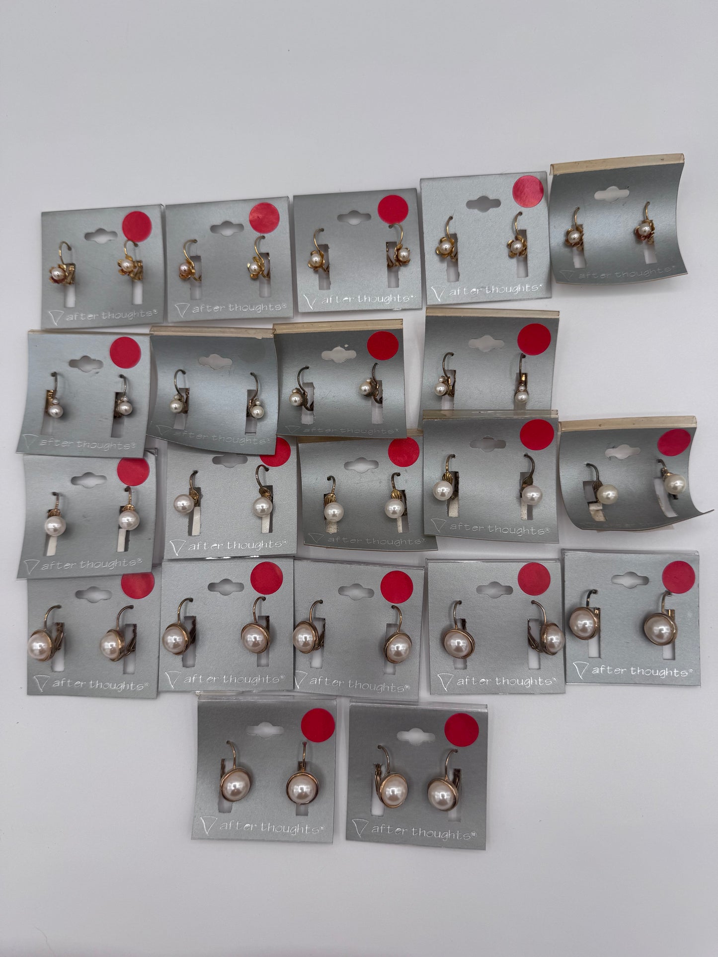 Set of 21 Pairs of Round Plastic Pearl Earrings Costume Jewelry Vintage After Thoughts