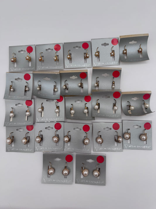 Set of 21 Pairs of Round Plastic Pearl Earrings Costume Jewelry Vintage After Thoughts