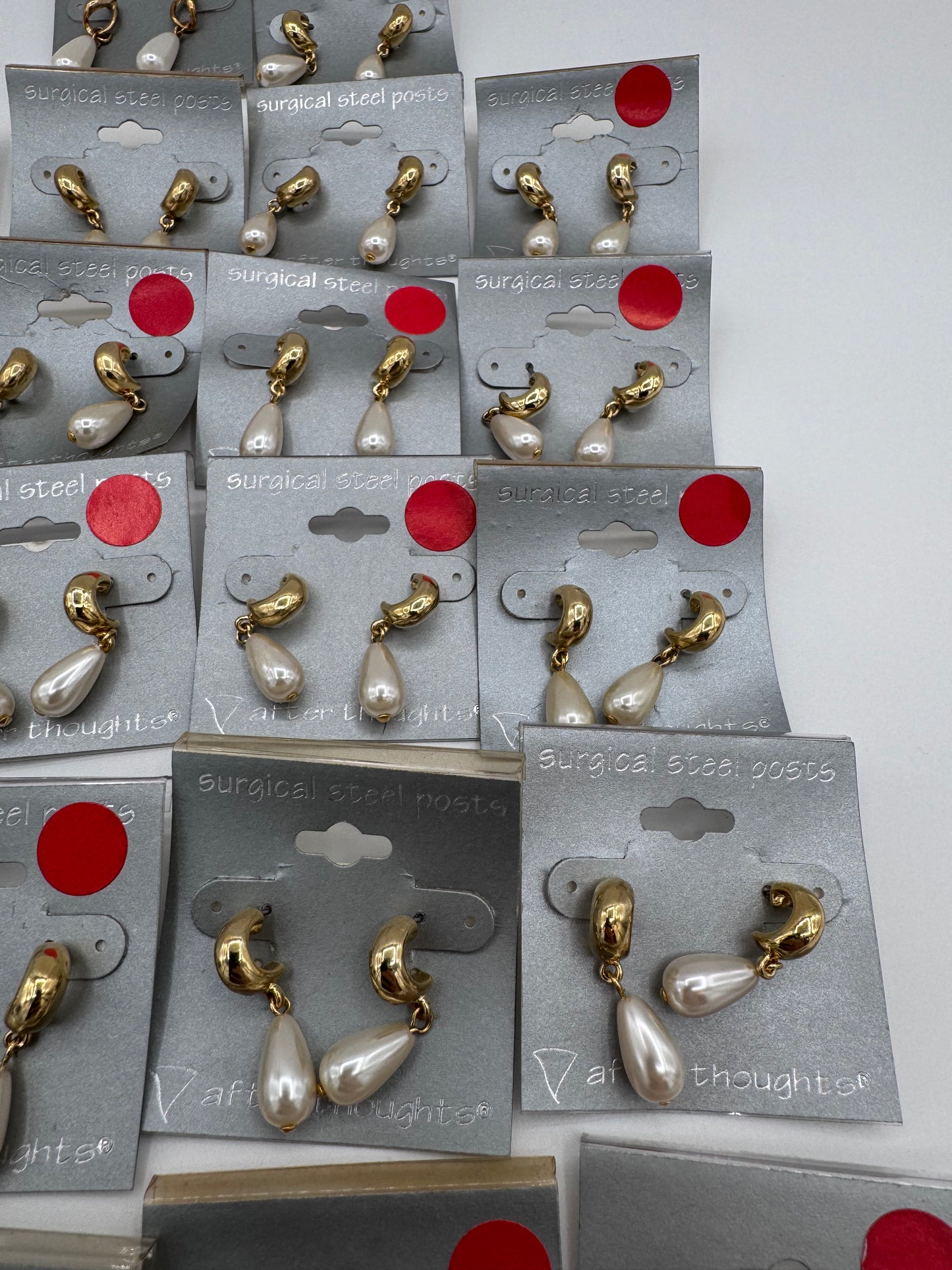 Set of 26 Pairs of Round Plastic Pearl Dangle Earrings Costume Jewelry Vintage After Thoughts