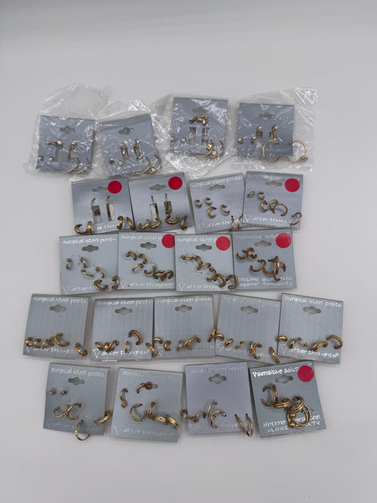 Set of 21 Small Gold Hoop Earrings Sets of 3 (63 Pairs) Costume Jewelry Vintage After Thoughts