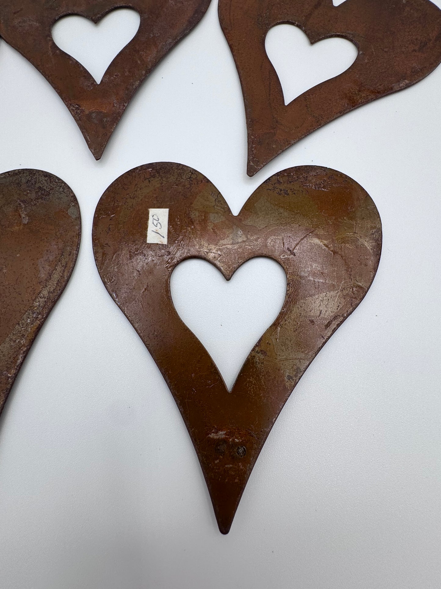 Set of 5 Metal Bronze Vintage Heart Cutouts