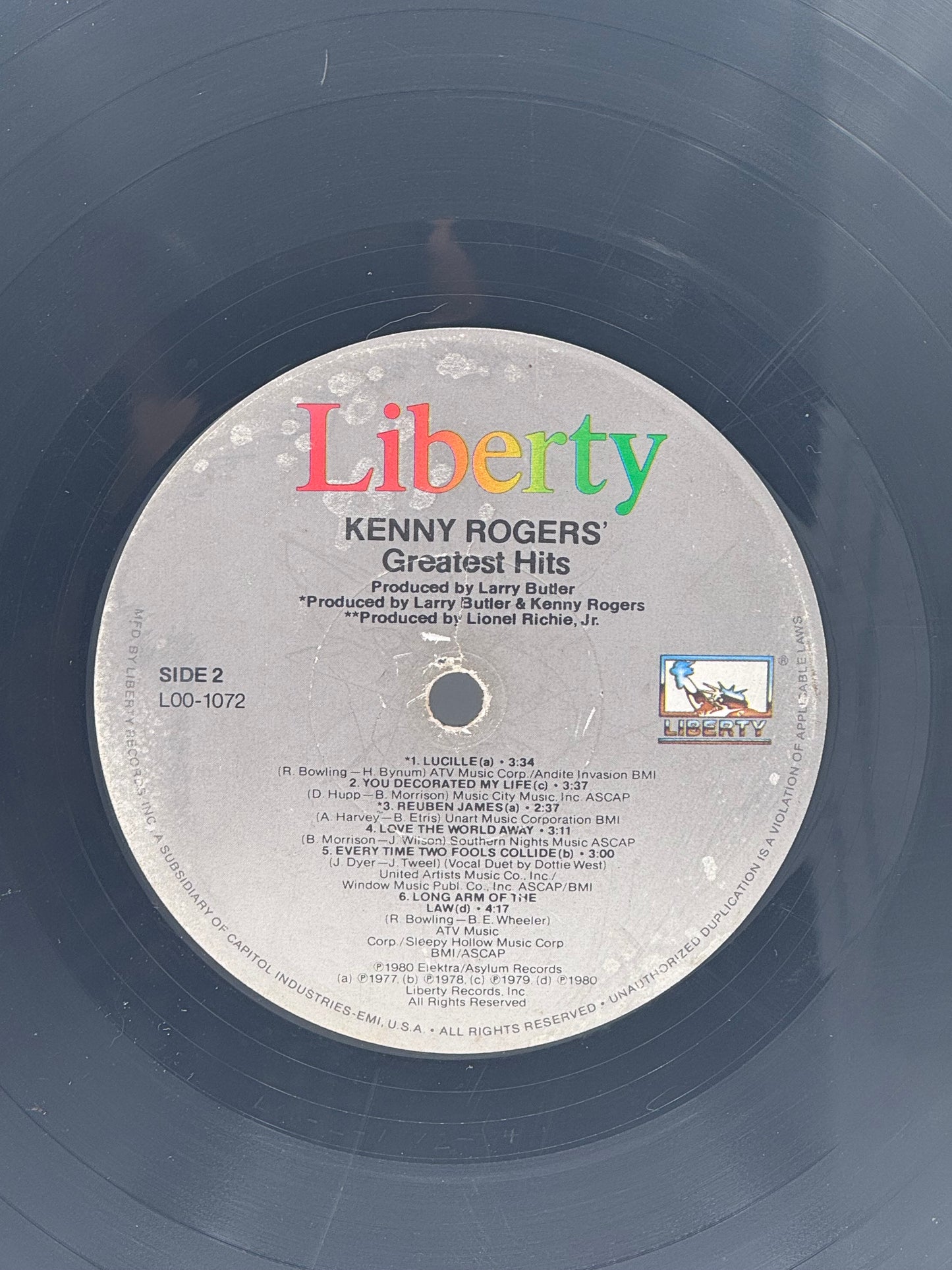 Kenny Rogers Greatest Hits 1980 Vintage Vinyl Record