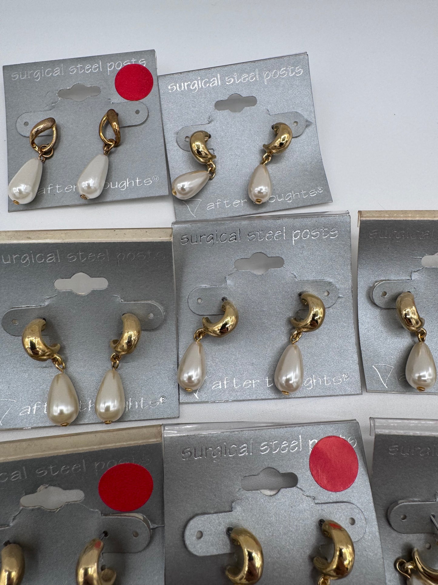 Set of 26 Pairs of Round Plastic Pearl Dangle Earrings Costume Jewelry Vintage After Thoughts