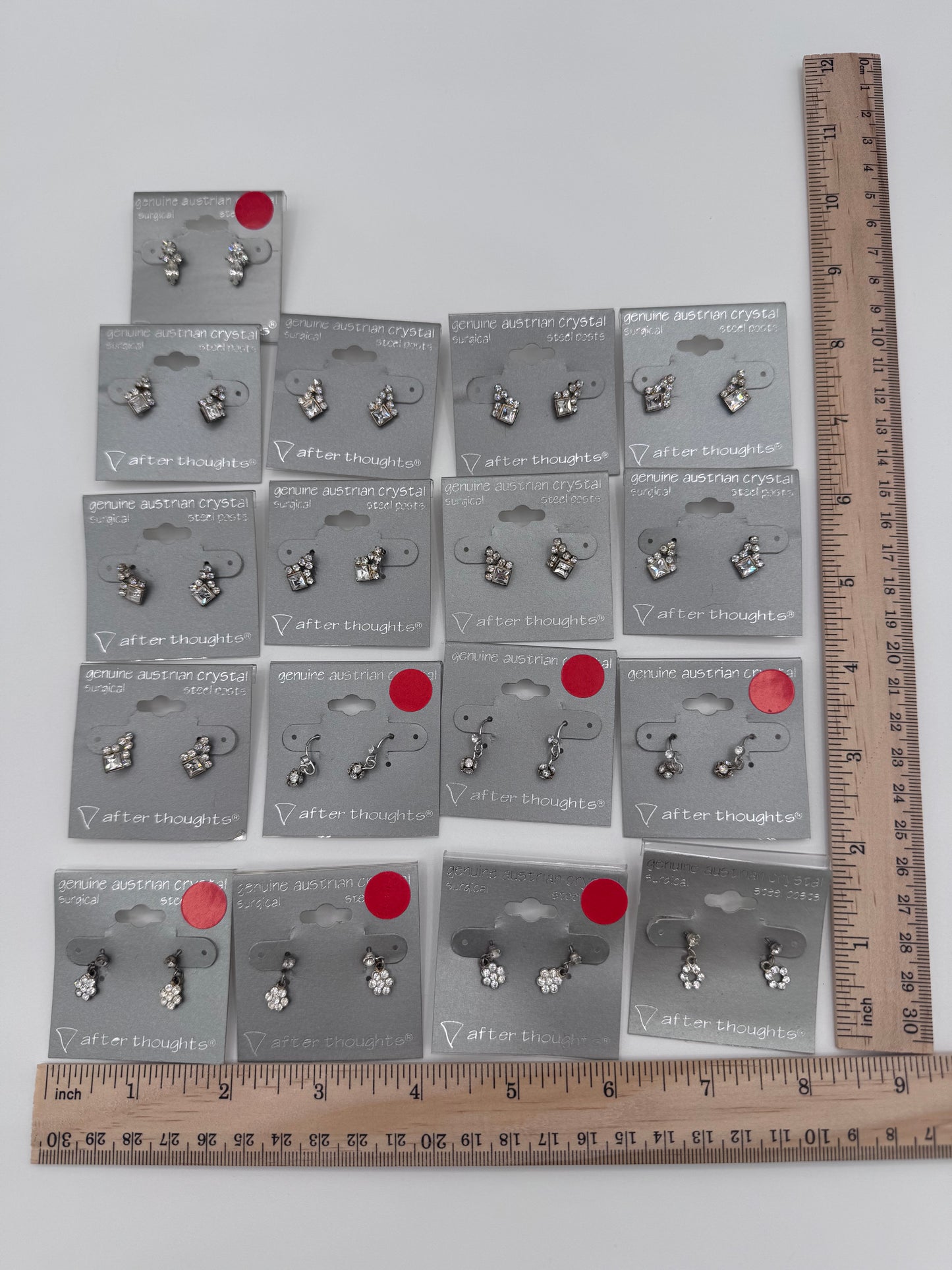 Set of 17 Pairs of Genuine Austrian Crystal Small Dangle Silver Earrings Costume Jewelry Vintage After Thoughts