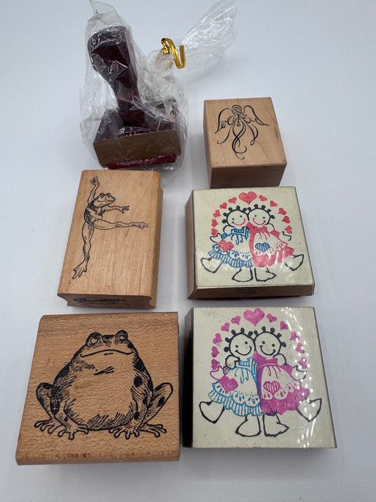 Set of 6 Vintage Wood Rubber Stamps from 1980’s and 1990’s
