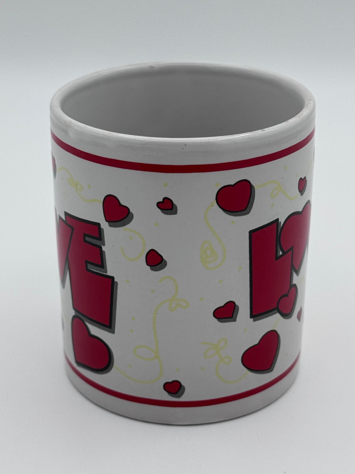 White and Red Love With Hearts Vintage Mug Cup