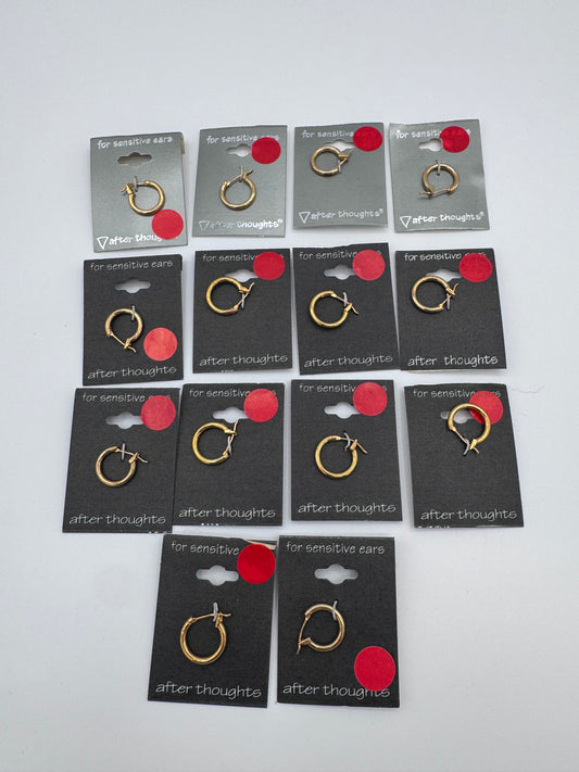 Set of 14 Gold Single Ear Hoop Earrings Sensitive Ears Costume Jewelry Vintage After Thoughts