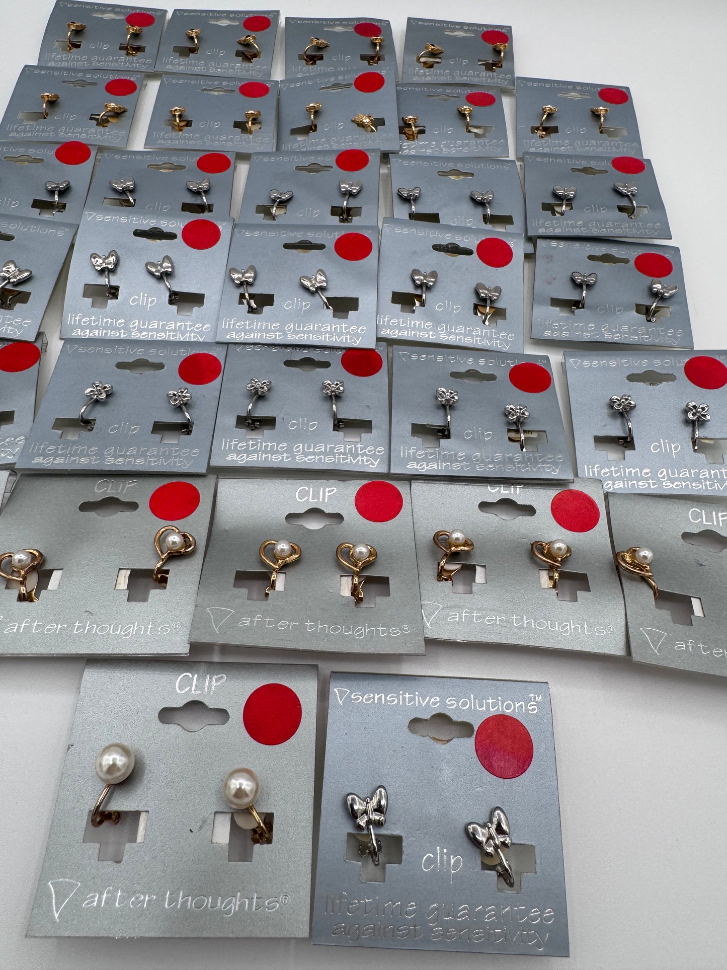 Set of 31 Pairs of Small Design Mixed Clip On Earrings Costume Jewelry Vintage After Thoughts