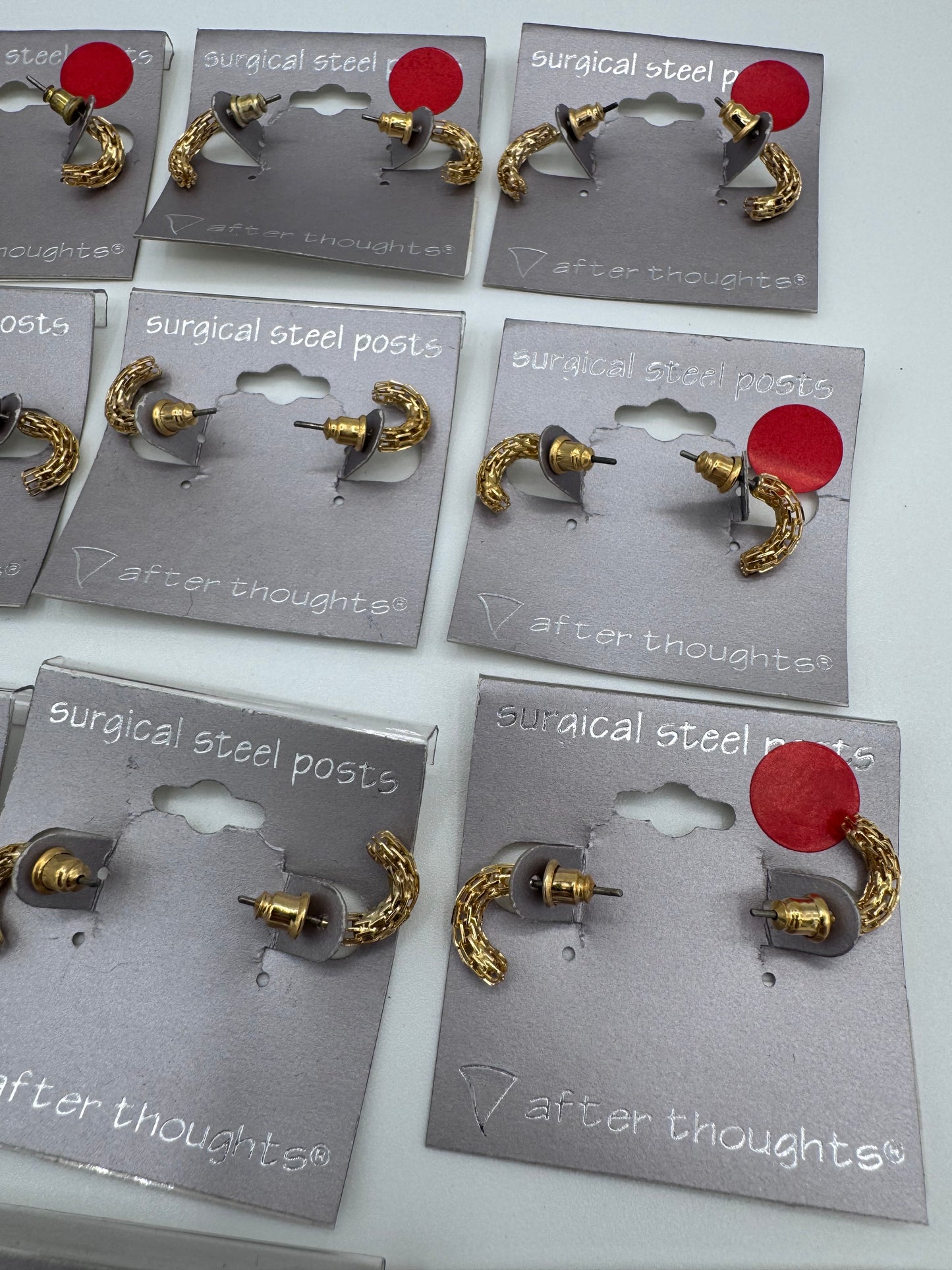 Set of 12 Pairs of Gold Curved Stiff Earrings Costume Jewelry Vintage After Thoughts