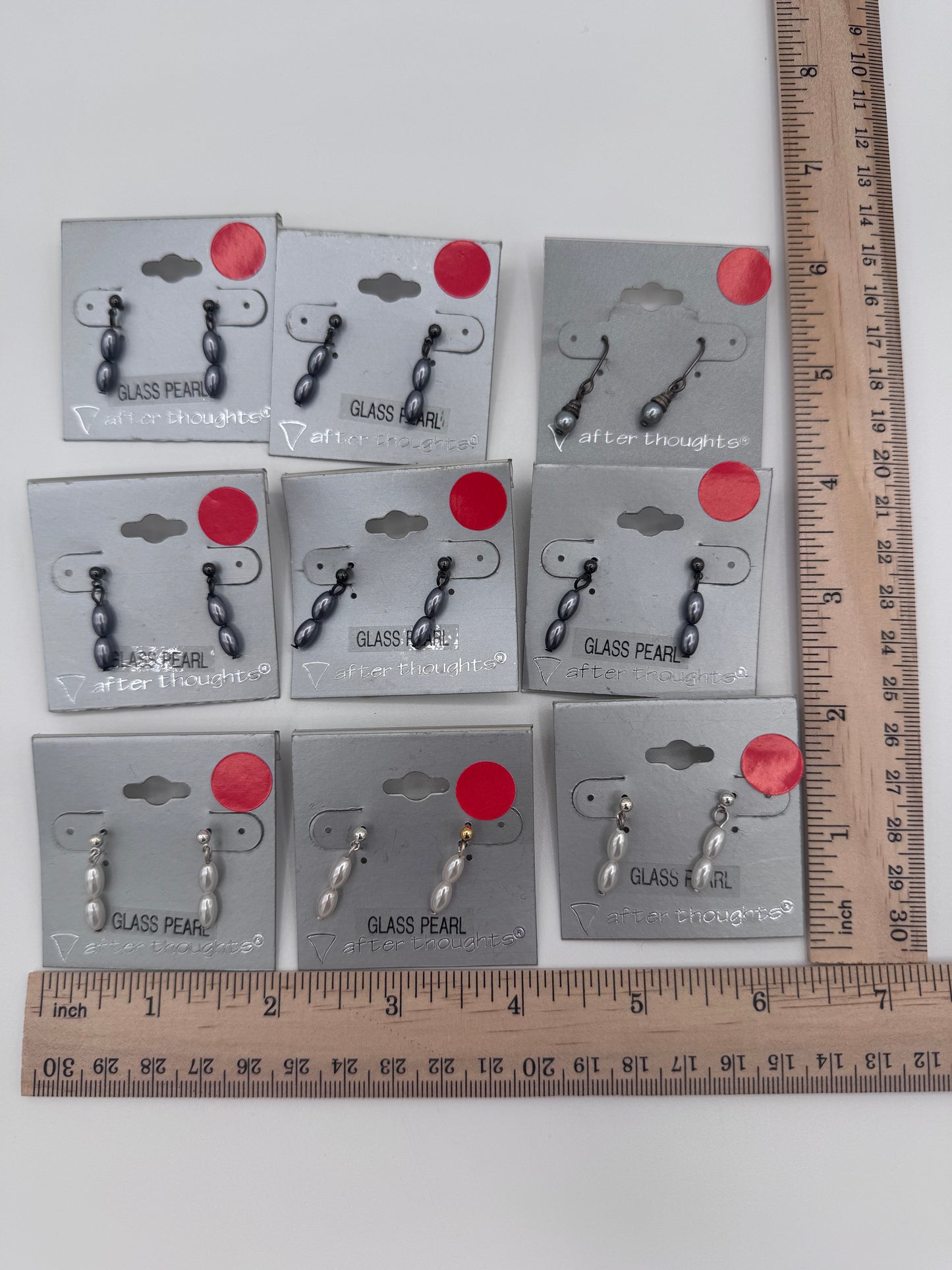 Set of 9 Pairs Glass Pearl Dangling Earrings Costume Jewelry Vintage After Thoughts