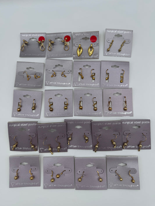 Set of 21 Pairs of Gold Dangle Earrings Costume Jewelry Vintage After Thoughts