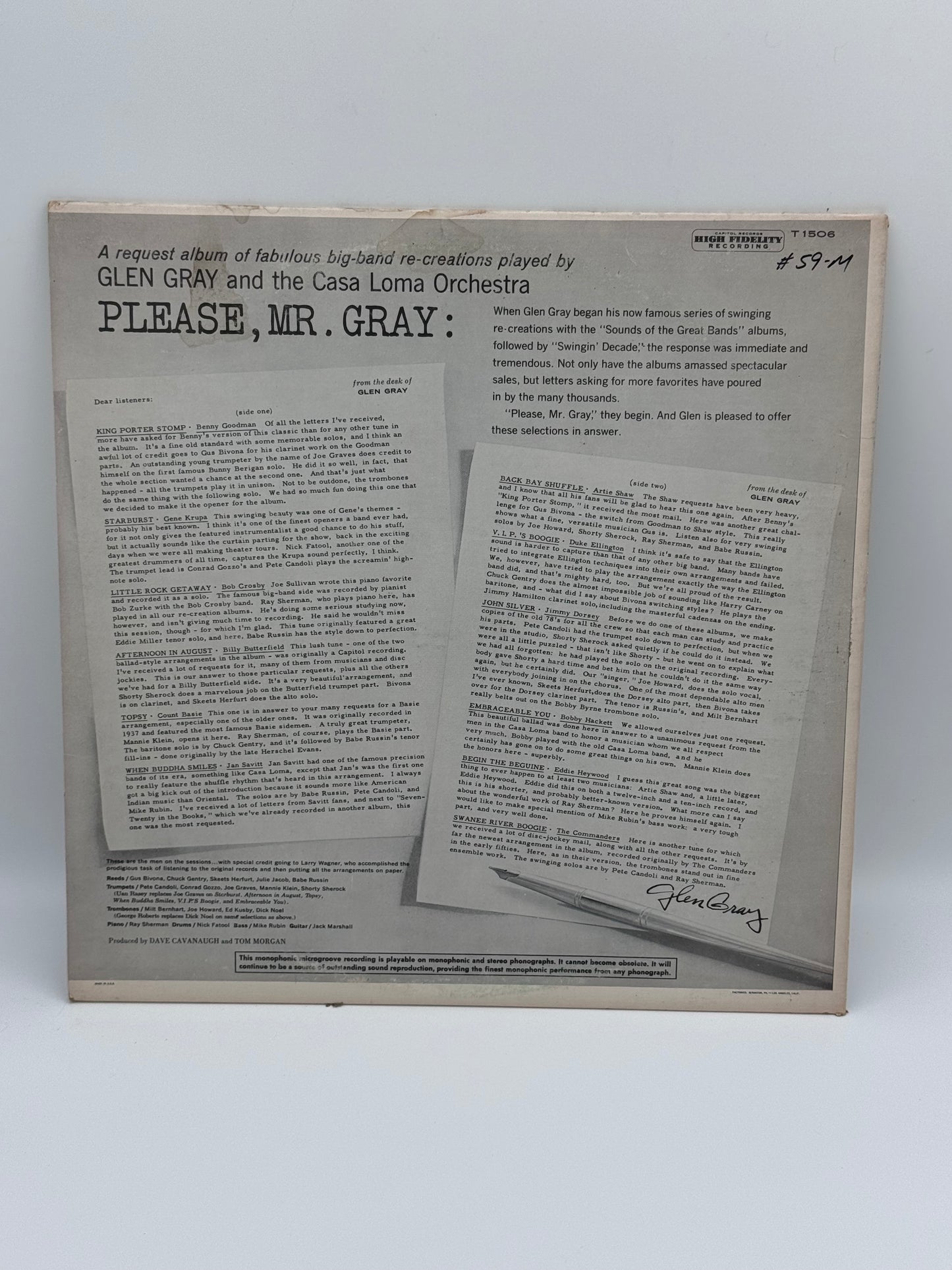 Please, Mr. Gray… More Sounds of the Ground Bands Glen Gray And The Casa Loma Orchestra Vintage 1961 Vinyl Record