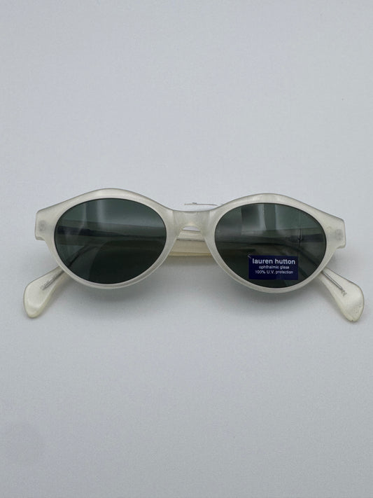 Lauren Hutton White Frame Retro Ophthalmic Glass 100% UV Protection Vintage Sunglasses