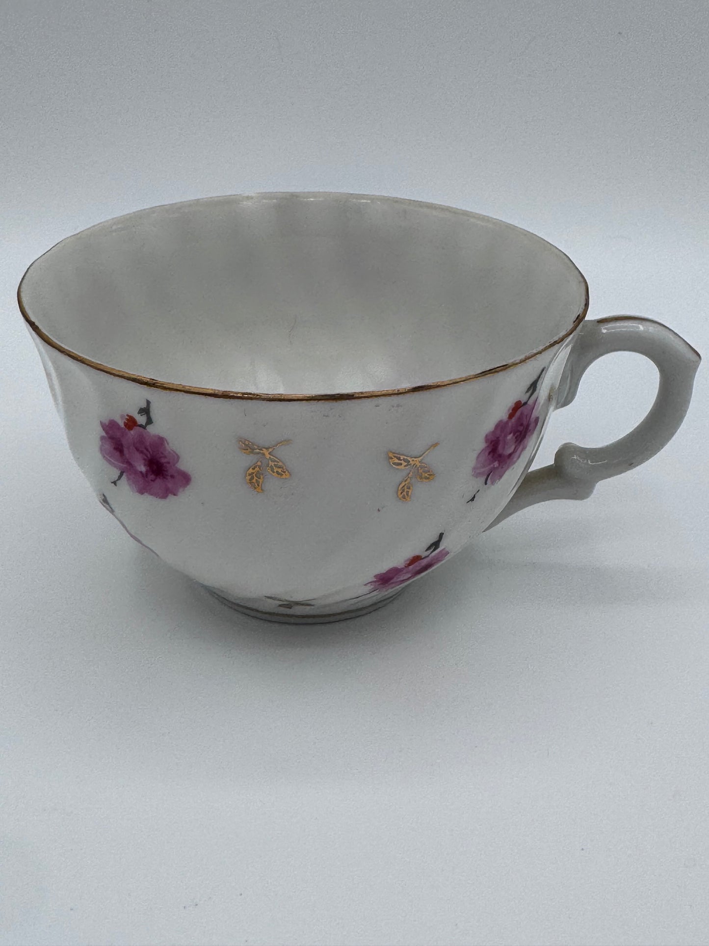 Pink and White Floral Teacup and Saucer Set