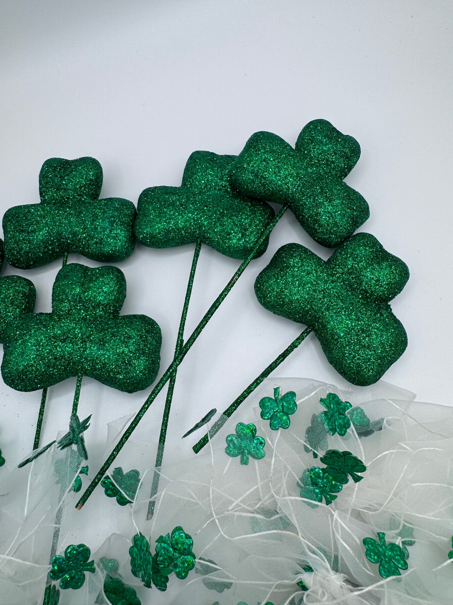 St Patrick’s Day Green and White Shamrock Handmade Vintage Decor