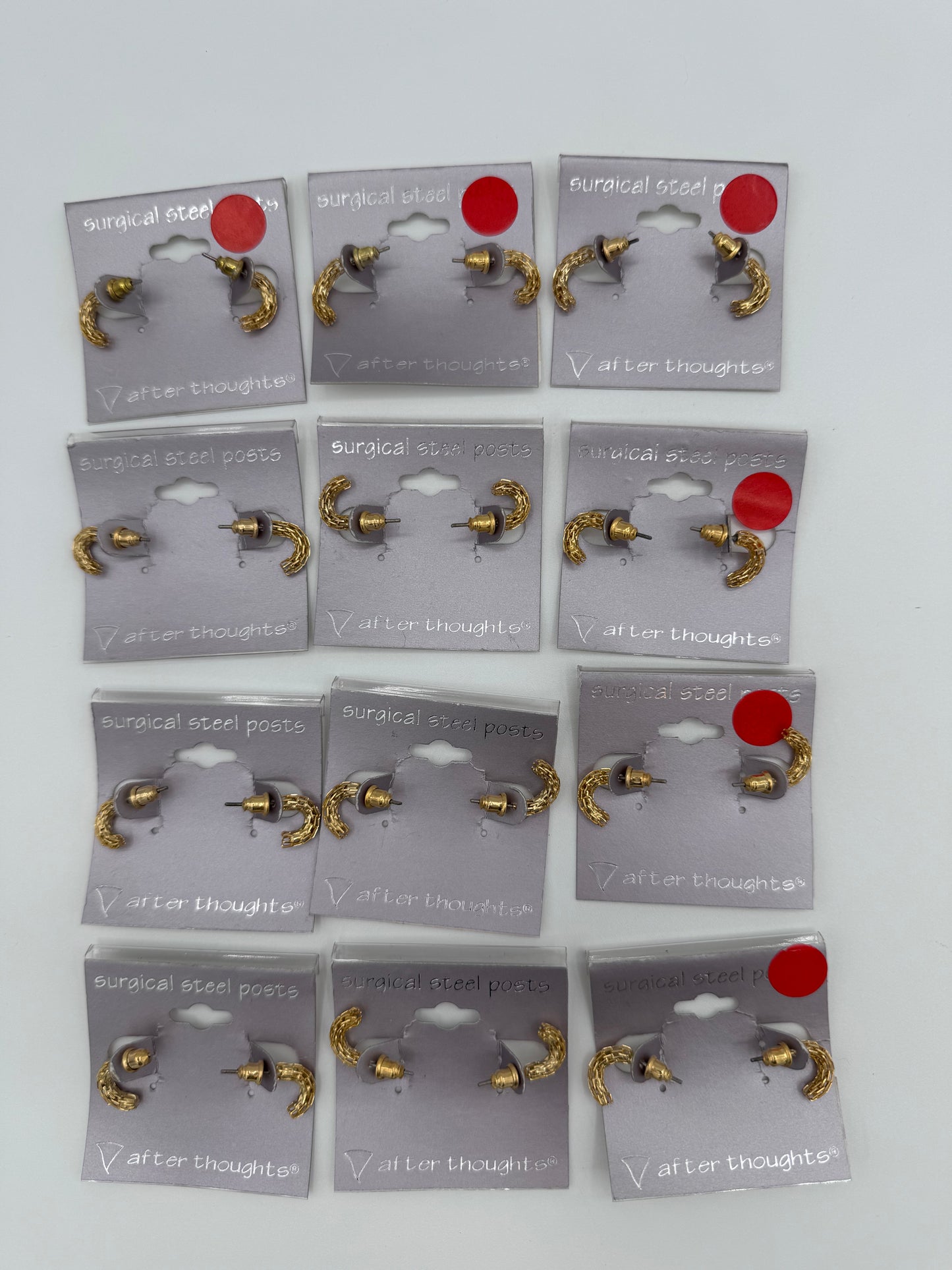 Set of 12 Pairs of Gold Curved Stiff Earrings Costume Jewelry Vintage After Thoughts