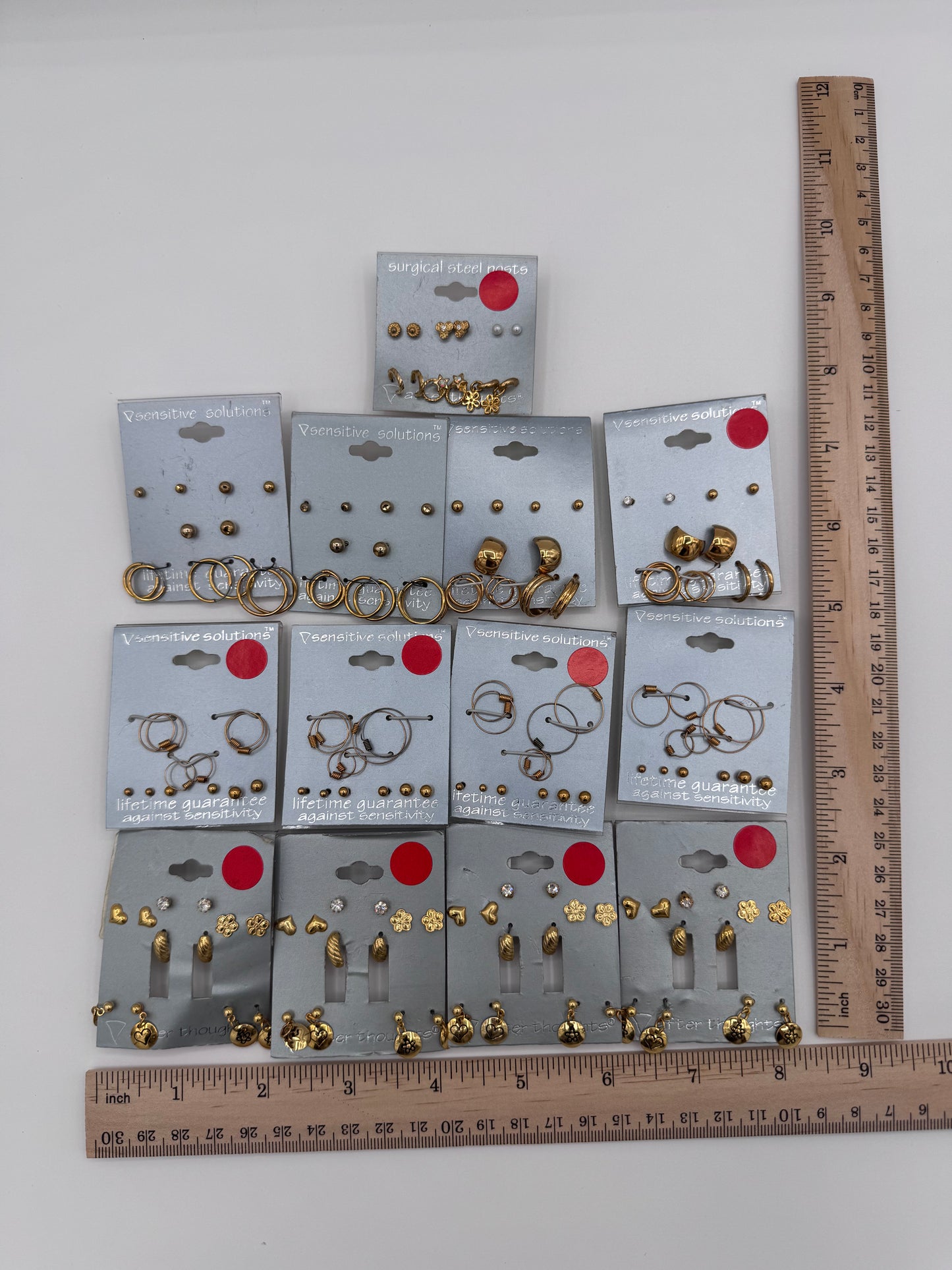 Set of 13 Small Gold Earrings Sets of 6 (78 Pairs) Costume Jewelry Vintage After Thoughts