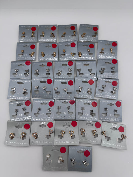 Set of 31 Pairs of Small Design Mixed Clip On Earrings Costume Jewelry Vintage After Thoughts
